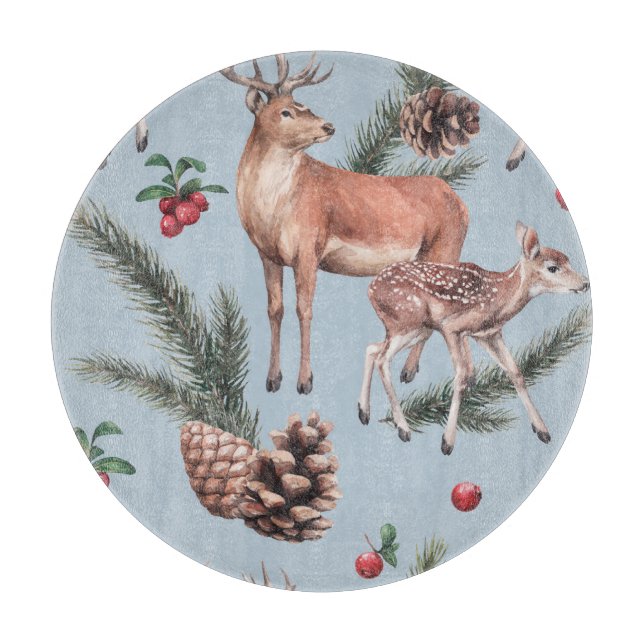 Winter animal sketch, blue background. cutting board (Front)