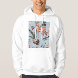 Winter animal sketch, blue background. hoodie