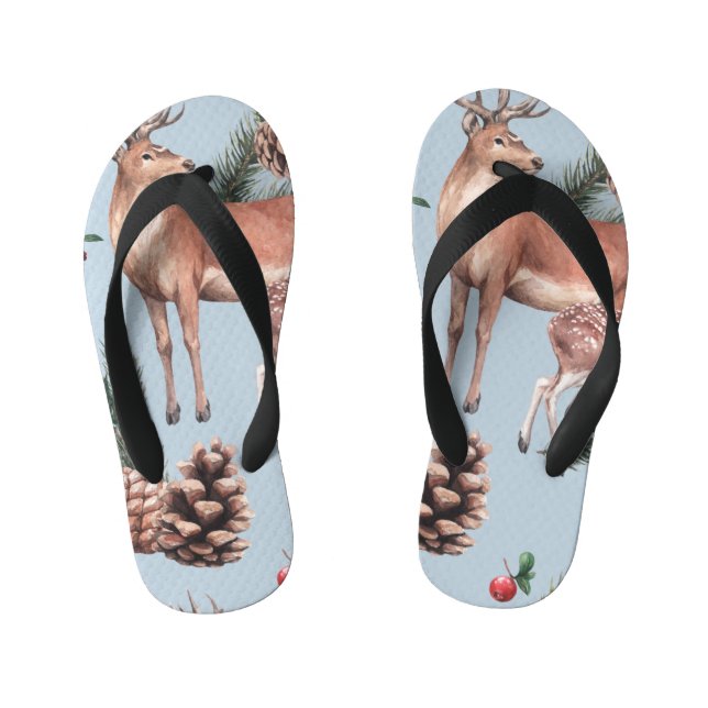 Winter animal sketch, blue background. kid's thongs (Footbed)