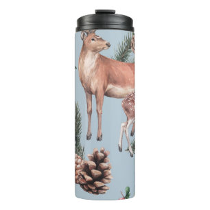 Winter animal sketch, blue background. thermal tumbler