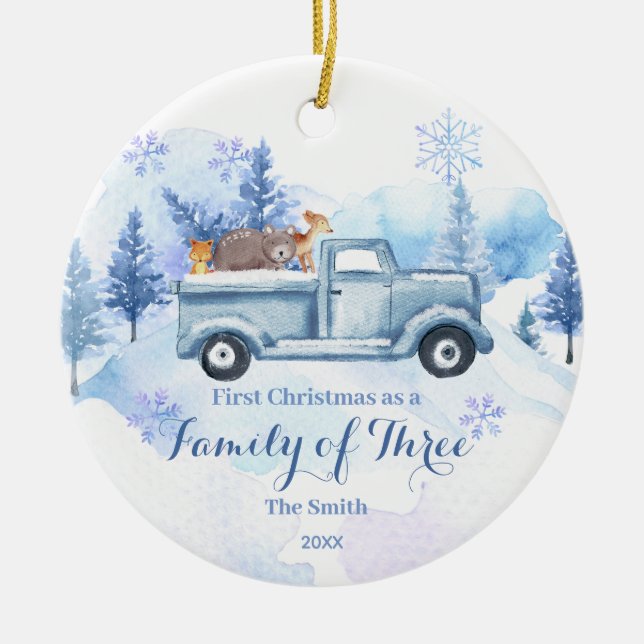 Winter Animal Snow Christmas as a Family of Three Ceramic Ornament (Front)