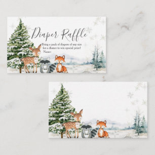 Winter Animal Woodland Snowflakes Diaper Raffle Enclosure Card