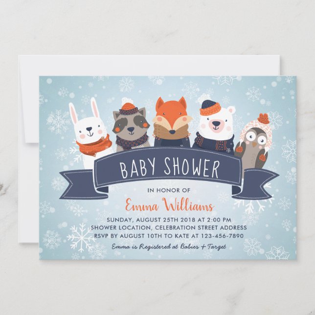 Winter Animals Baby Shower Invitation (Front)