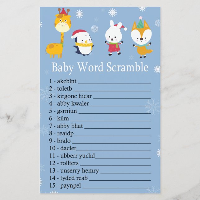 Winter animals Baby word scramble game (Front)