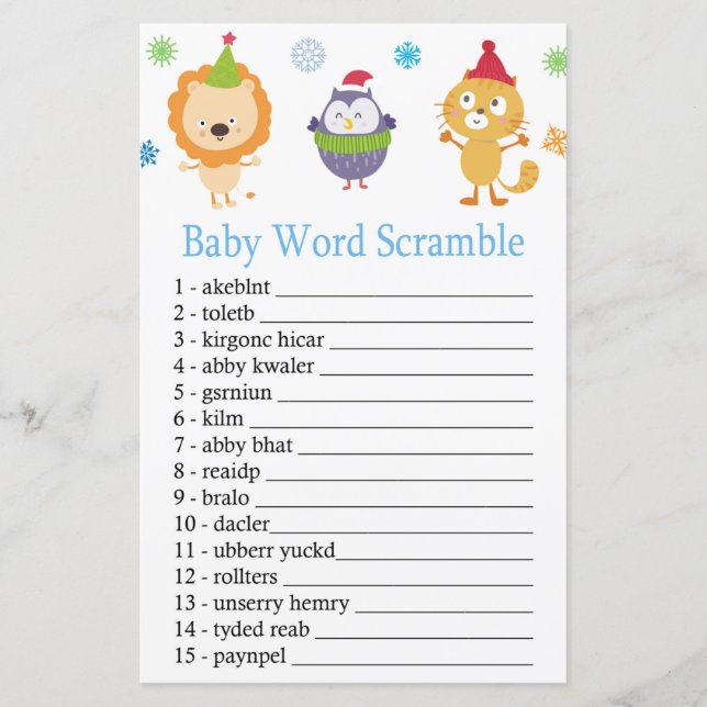 Winter animals Baby word scramble game (Front)