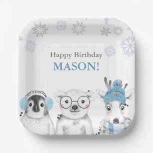 Winter Animals Birthday Boy  Paper Plate