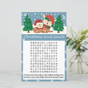 Winter animals christmas word search game