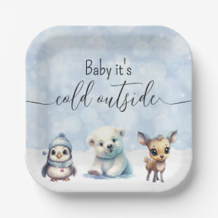 Winter Animals Cold Outside Baby Shower Paper Plate