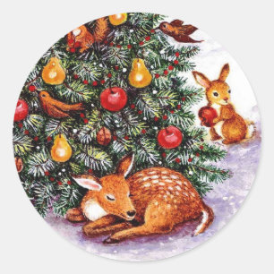 winter animals feast classic round sticker