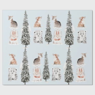 Winter Animals Icy Blue Baby Shower Wrapping Paper