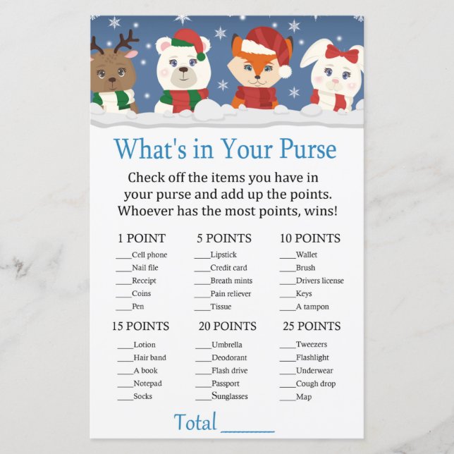 winter animals What's in your purse game (Front)