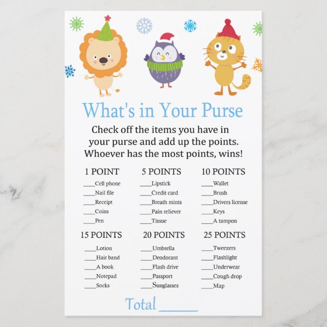 Winter animals What's in your purse game (Front)