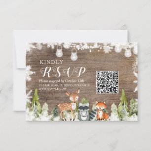 Winter Animals Wood Snowflakes Baby Shower RSVP Thank You Card