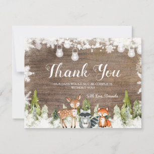 Winter Animals Wood Snowflakes Baby Shower Thank You Card
