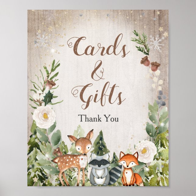 Winter Animals Woodland Floral Cards & Gifts Sign (Front)