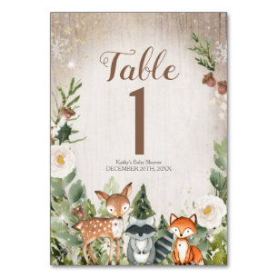 Winter Animals Woodland Table Number Baby Shower