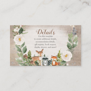 Winter Animals Woodland White Floral Baby Shower Enclosure Card