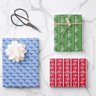 Winter Animals Wrapping Paper Flat Sheet Set of 3