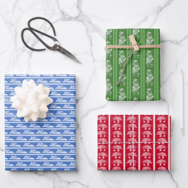 Winter Animals Wrapping Paper Flat Sheet Set of 3 (Front)