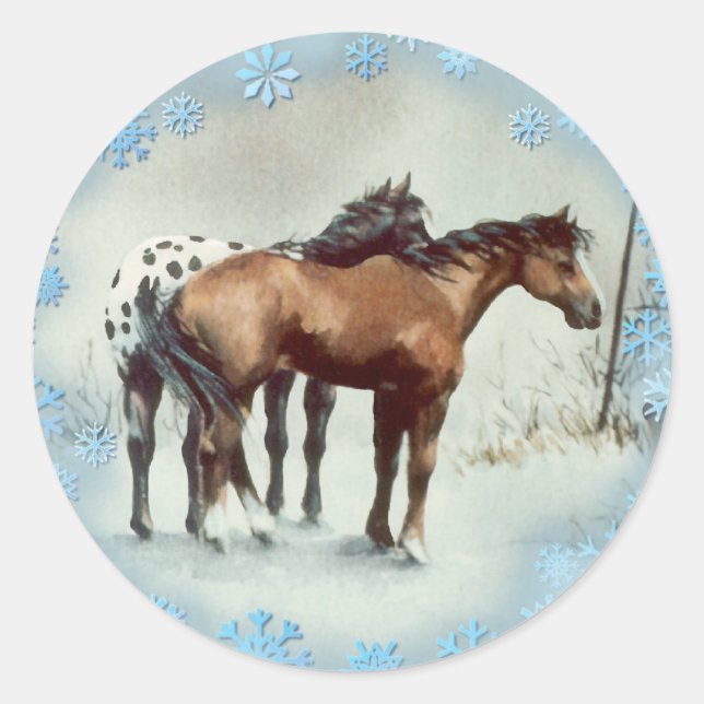 WINTER APPALOOSA & SNOWFLAKES by SHARON SHARPE Classic Round Sticker (Front)