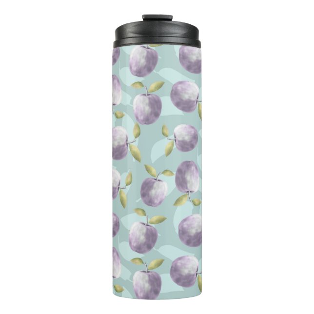 Winter apples cold green and purple pattern thermal tumbler (Front)