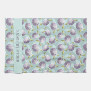 Winter apples cold green and purple personalised tea towel