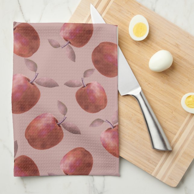 Winter apples muted red shades tea towel (Quarter Fold)