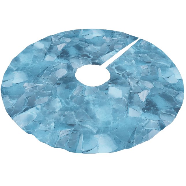 Winter Aqua Blue Ice Snowflakes Christmas Brushed Polyester Tree Skirt (Angled)