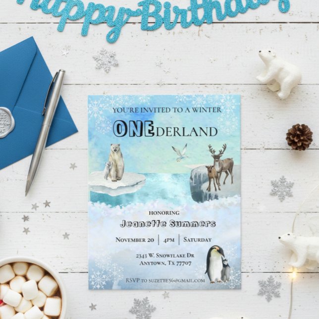 Winter Arctic Animal Birthday 1st First Onederland Flyer (Creator Uploaded)