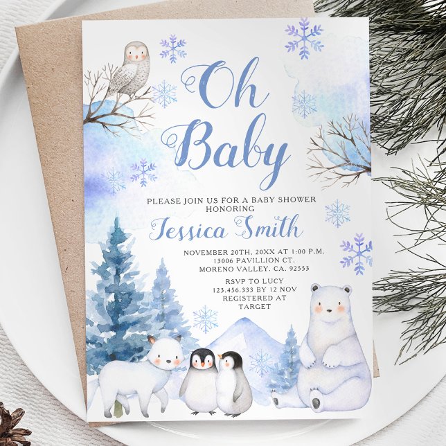 Winter Arctic Animal Mountain Baby Shower Invitation (Creator Uploaded)