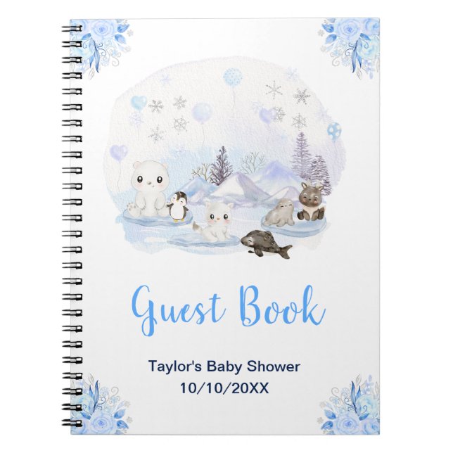 Winter Arctic Animals Baby Shower Guest Book (Front)