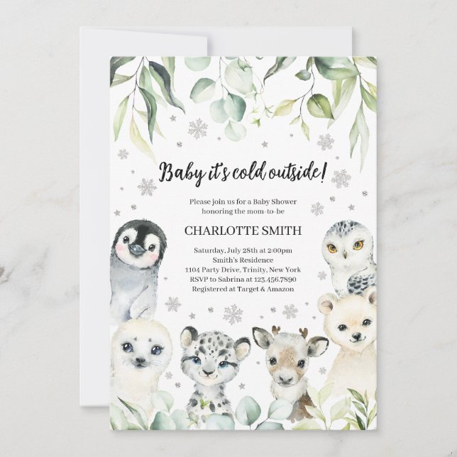 Winter Arctic Animals Baby Shower Invitation (Front)