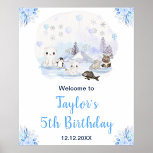 Winter Arctic Animals Birthday Welcome Poster
