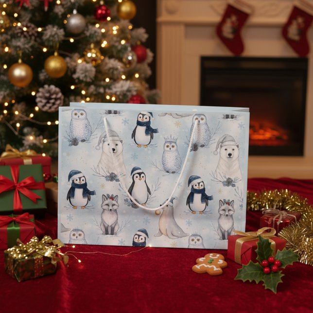 Winter Arctic Animals Cute Penguin & Polar Bear Large Gift Bag (Creator Uploaded)