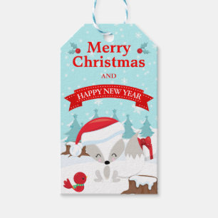 Winter Arctic Fox Snowy Scene Merry Christmas Gift Tags