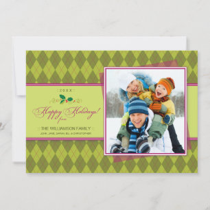 Winter Argyle Happy Holidays Flat Card (lime)