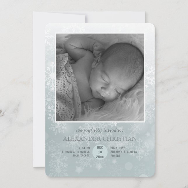 Winter Arrival Photo Birth Announcement Vertical (Front)