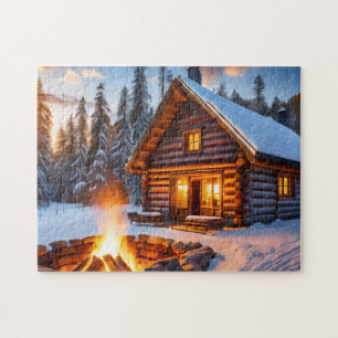 Winter Art Log Cabin Easy Brain Art Puzzle Winter 