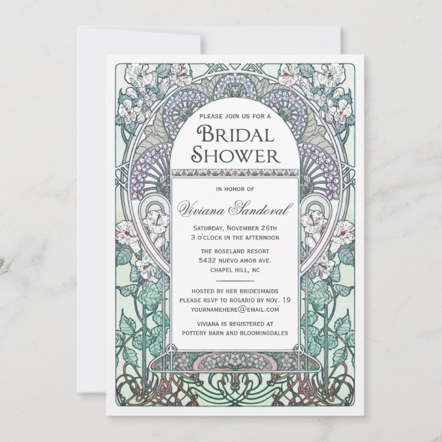 Winter Art Nouveau Bridal Shower Invitations (Front)