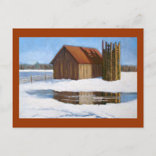 WINTER ART SCENE/BARN AND SILO POSTCARD