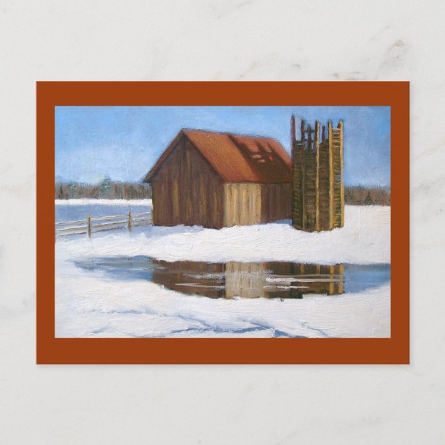 WINTER ART SCENE/BARN AND SILO POSTCARD (Front)