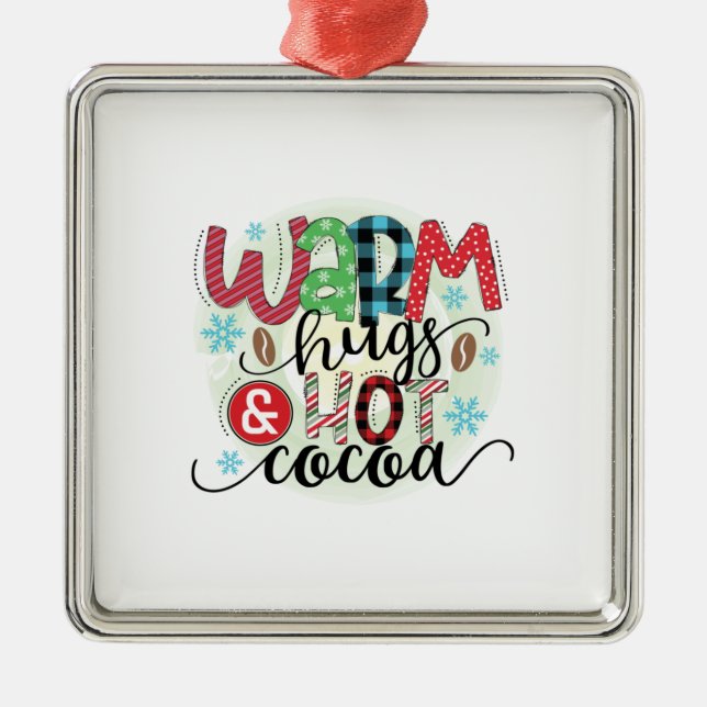 Winter Art Warm Hugs Hot Coffee Metal Ornament (Front)