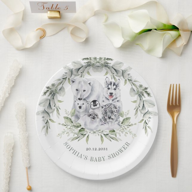 Winter Artic Animals Holiday Baby Shower Paper Plate (Wedding)