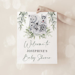 Winter Artic Animals Neutral Baby Shower Welcome Poster