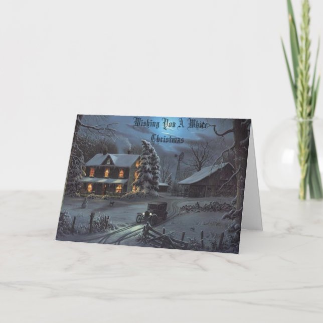 Winter at Grandpas Farm, Wishing You A White Ch... Holiday Card (Front)