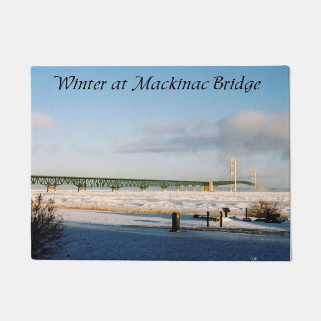 Winter at Mackinac Bridge door mat (Front)