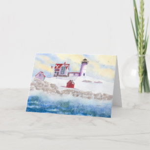 winter at Nubble LIghthouse in Maine Holiday Card