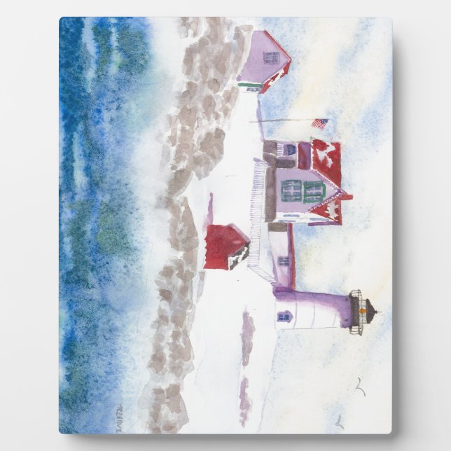 winter at Nubble LIghthouse in Maine Plaque (Front)