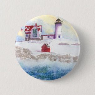 winter at Nubble LIghthouse in Maine Round Sticker 6 Cm Round Badge