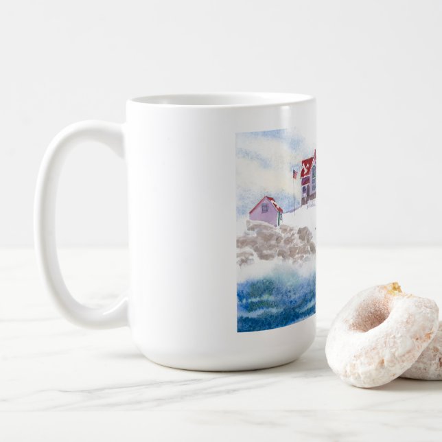 Winter at Nubble LIghthouse  Maine Mug (With Donut)
